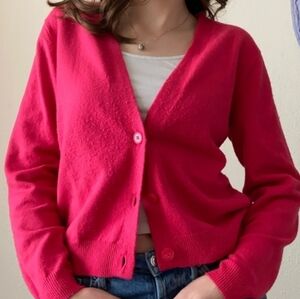 Womens 3 Button Front V Neck Cardigan Pink Size Medium New Minimumist
